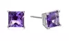 Paris Jewelry 10k White Gold Princess Cut Created Amethyst Stud Earrings
