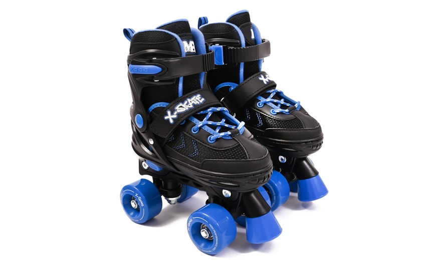 Image 6: X-Skate Adjustable Quad Roller Skates with Built In Adjusters for Kids