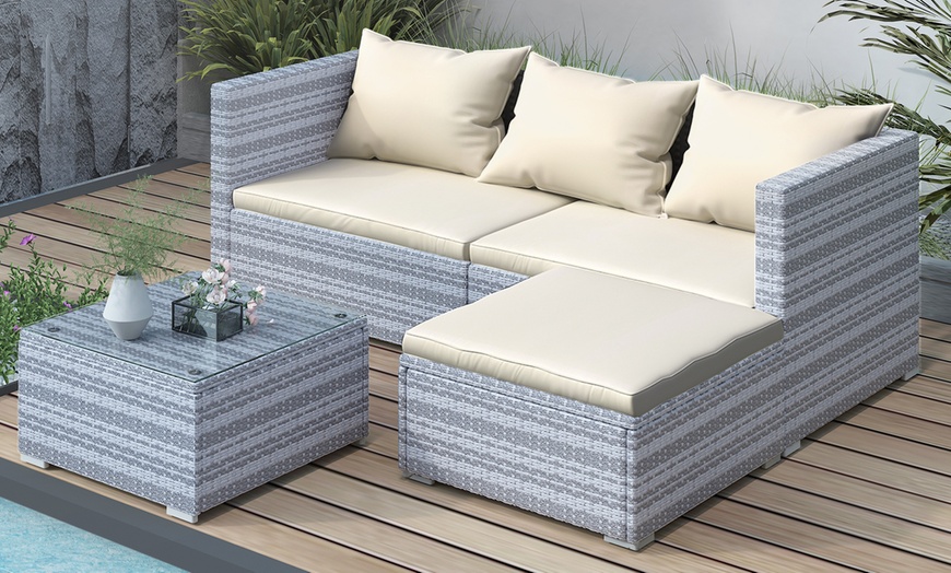 Image 4: Four-Piece Rattan-Effect Garden Sofa Set with Optional Cover