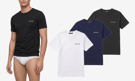 Roberto Cavalli Set da 4 t-shirt da uomo con girocollo Roberto Cavalli,Nero , Taglia M, Black
