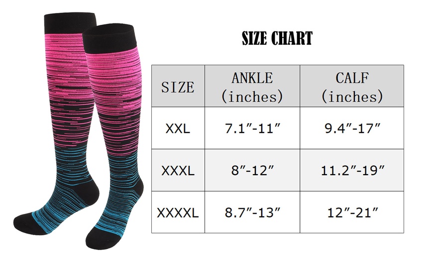 Image 2: Compression Socks Wide Calf for Women Men 20-30 mmHg Knee High Stockings