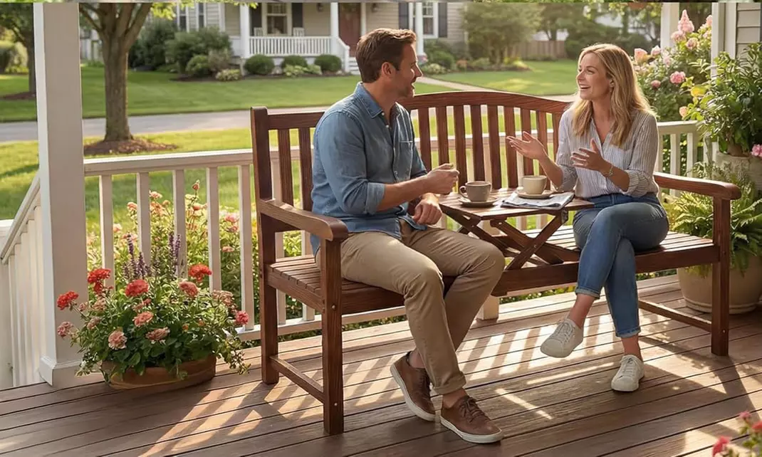 Outsunny Convertible Garden Bench Seat with Liftable Table and Cover