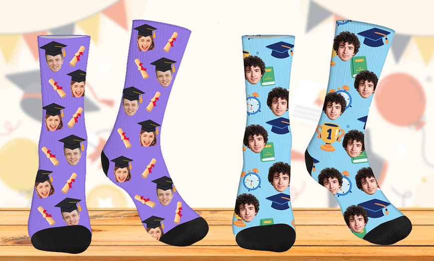 Image 8: Custom Photo Socks from Justyling — Perfect Graduation Gift (Up to 81% Off)
