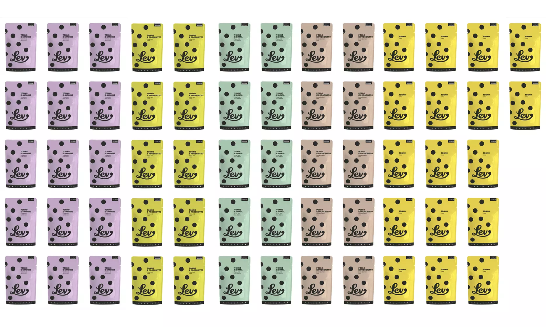 24 o 62 bustine di cibo umido per gatti adulti Lev