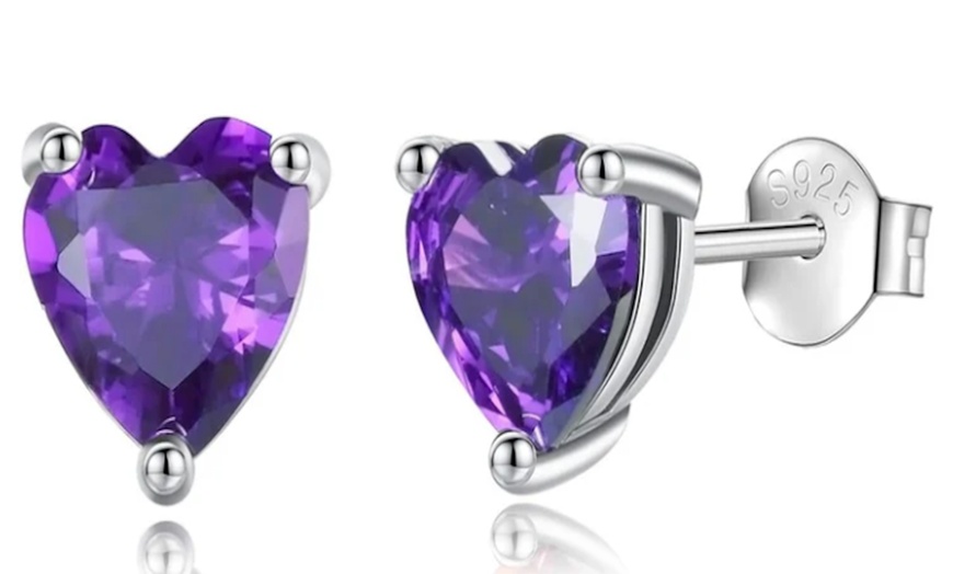 Image 5: The Cutest Earring: Solid Sterling Silver- Gemstone Heart Studs