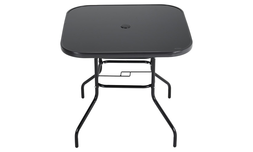 Image 9: Black Tempered Glass Coffee Table with Umbrella Hole 