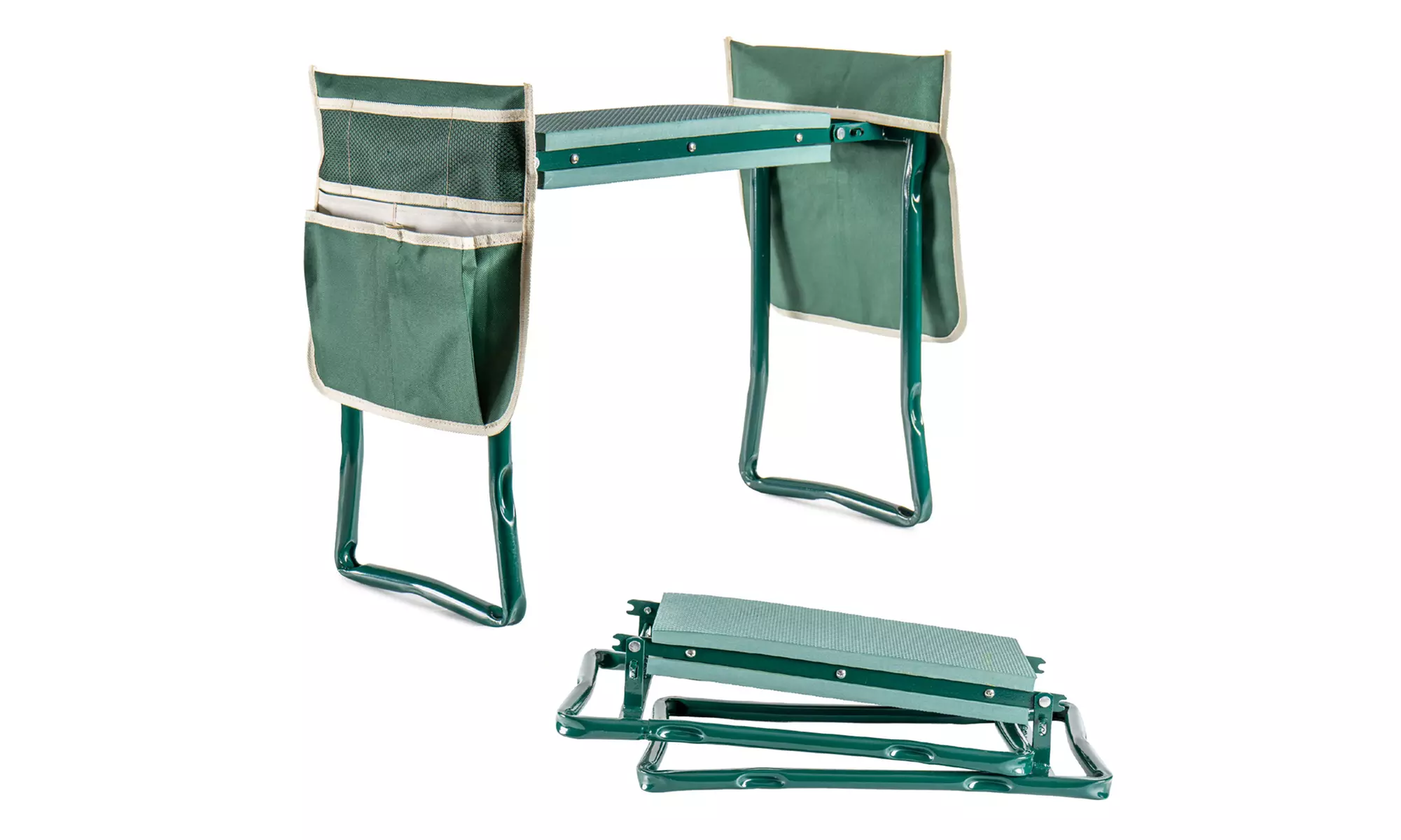 Banco de trabajo plegable para labores de jardinería con bolsillos