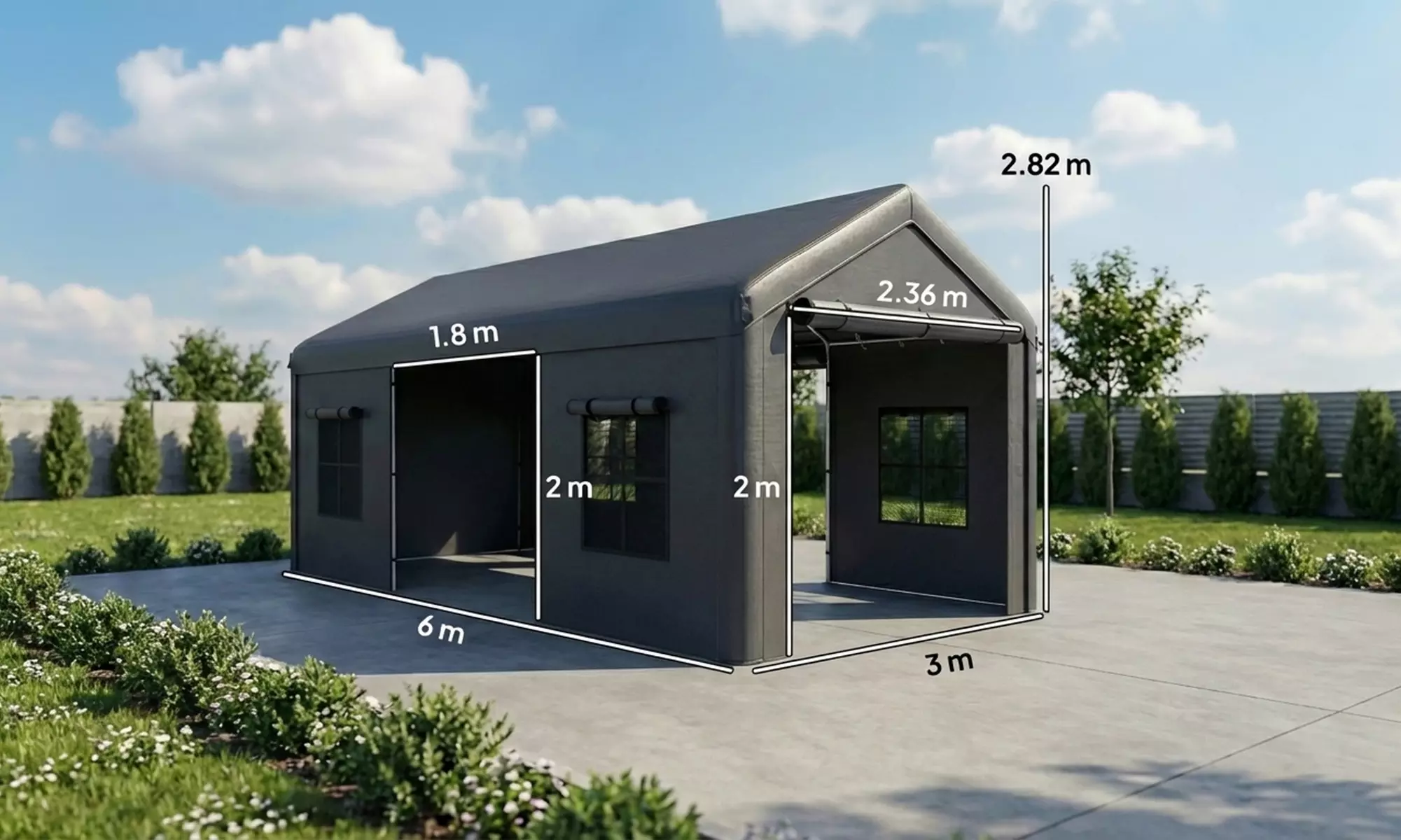 Outsunny 3 x 6 m Fully Enclosed Carport with Doors and Windows