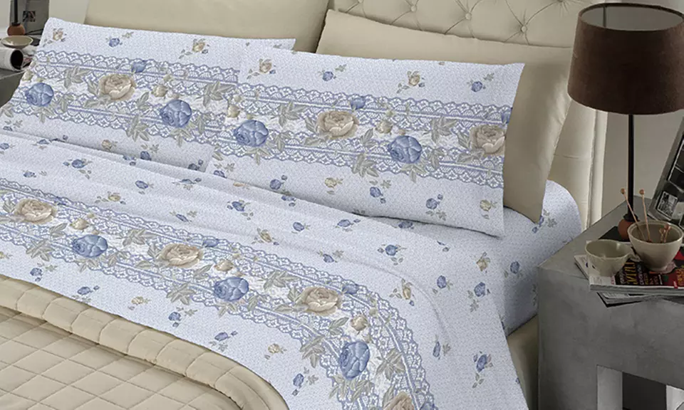 Completo Lenzuola 100% Cotone con angolo di 30 cm, Made in Italy