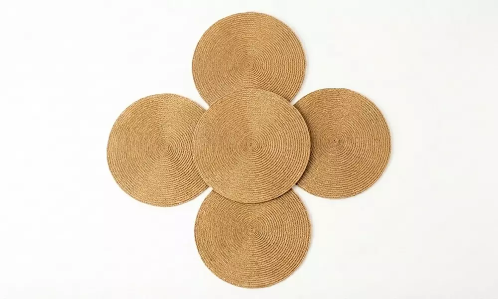 5x rundes, handgewebtes Tischset