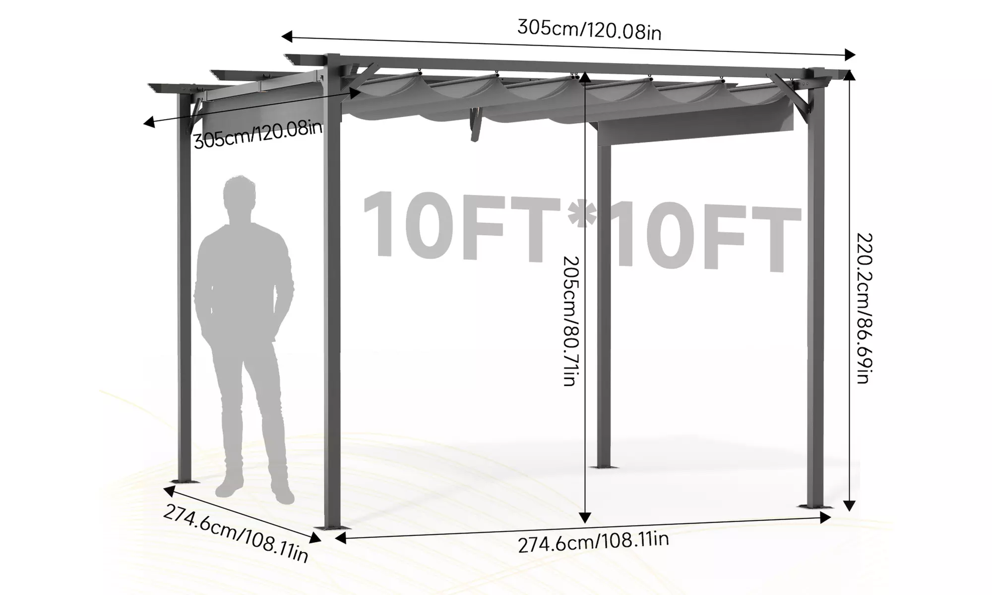 Pergola with Retractable Sun Shade Canopy