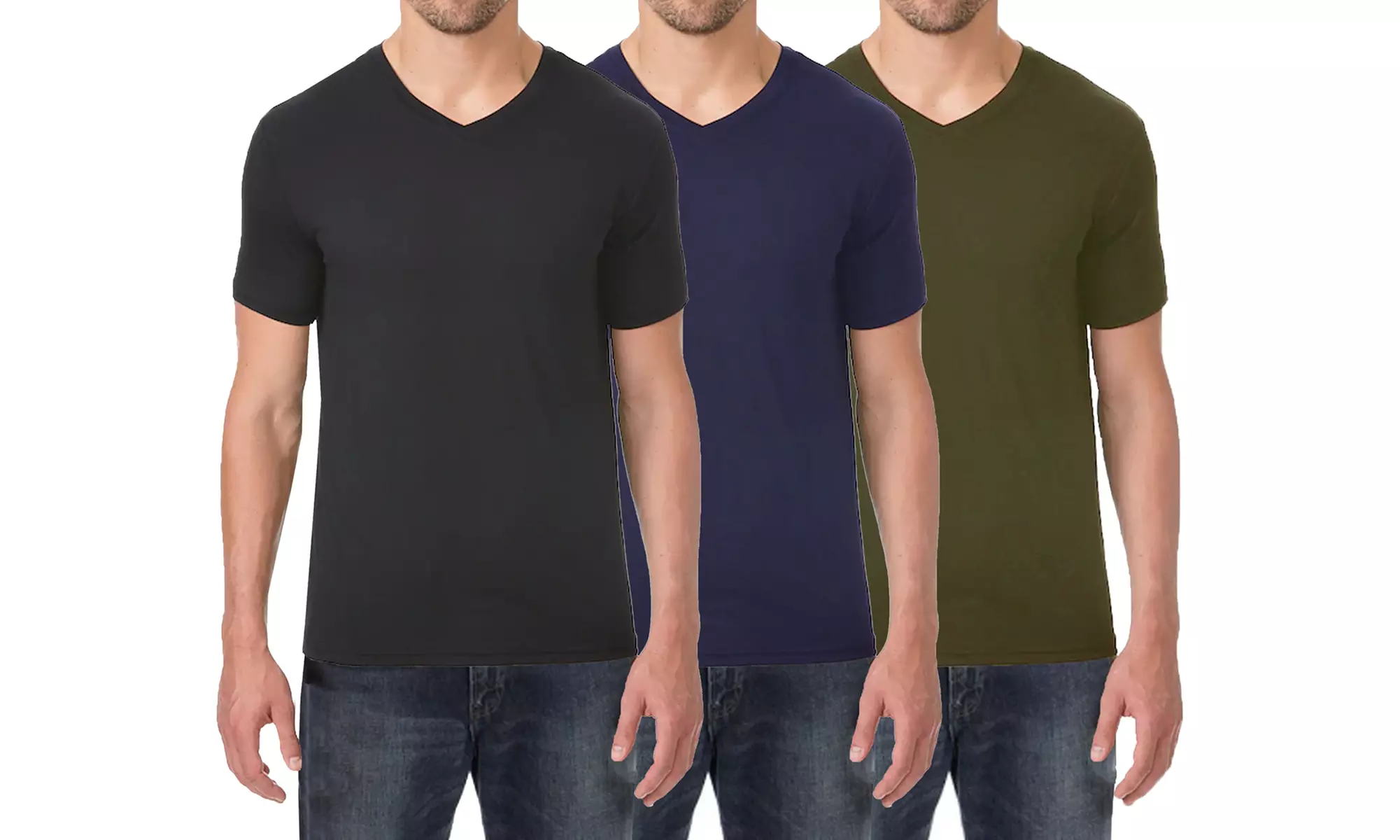 3-Pack Men's Short Sleeve V-Neck Cotton-Stretch Tee (S-2XL)