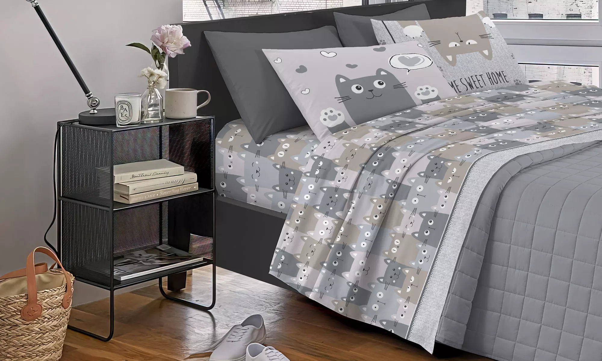 Completo lenzuola in cotone Happy Cats