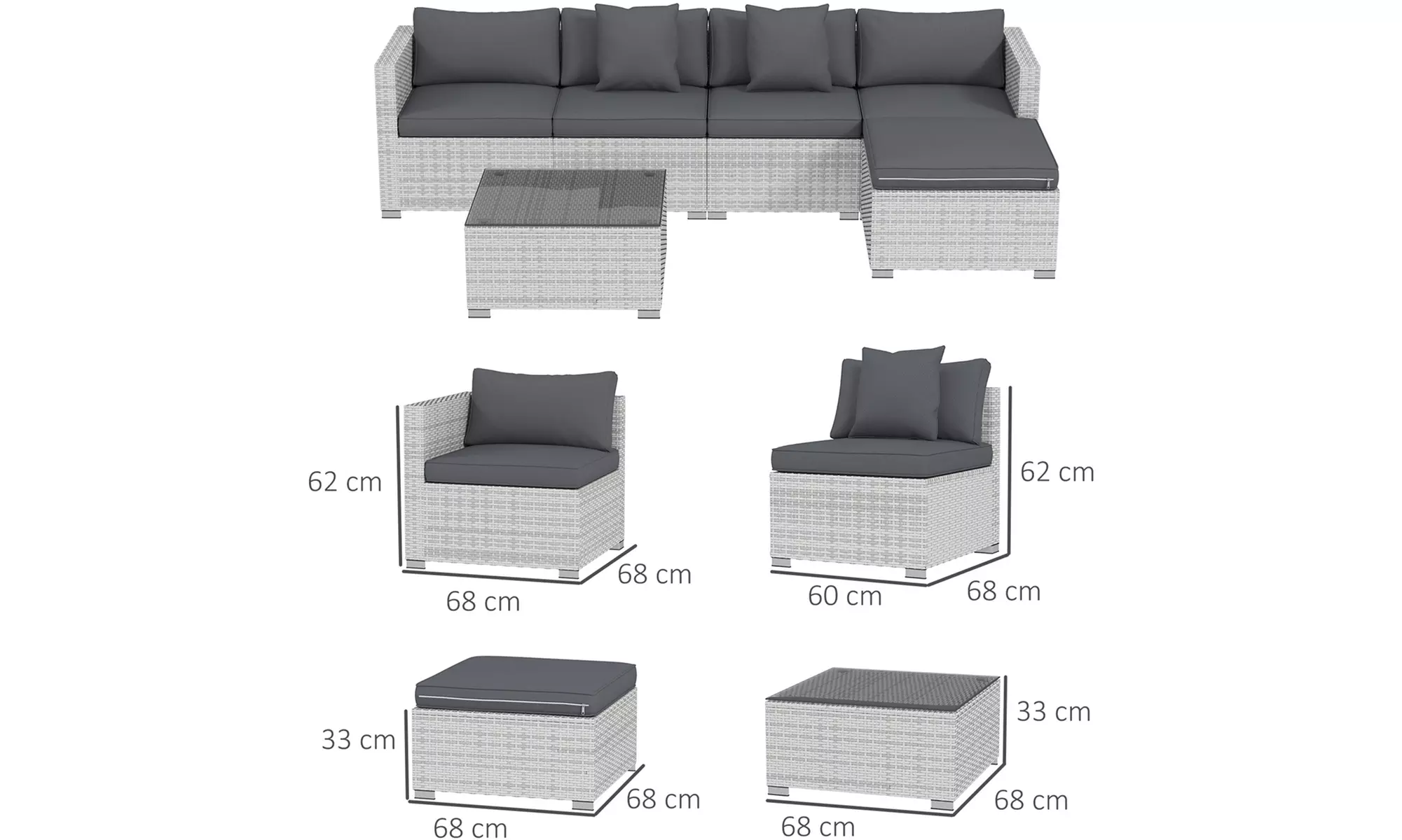 Outsunny Rattan-Effect Sofa Set, with a Coffee Table