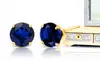 10K Yellow Gold Created 2CTW Blue Sapphire Earrings With Gift Box By MUIBLU Gems