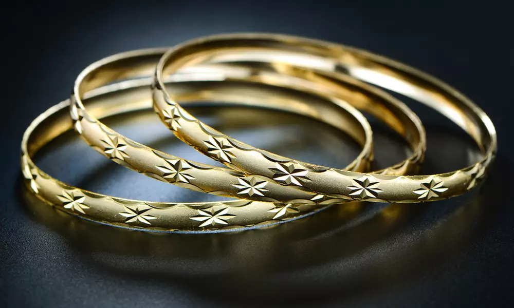 18K Gold Plated Starburst Bangle Set (3-Piece) - Primary Image
