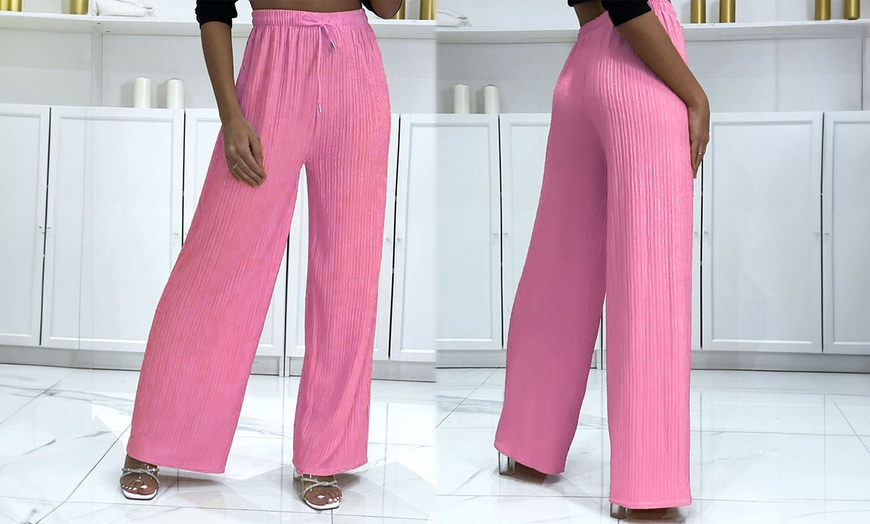Image 3: Textured Palazzo Wide Trousers