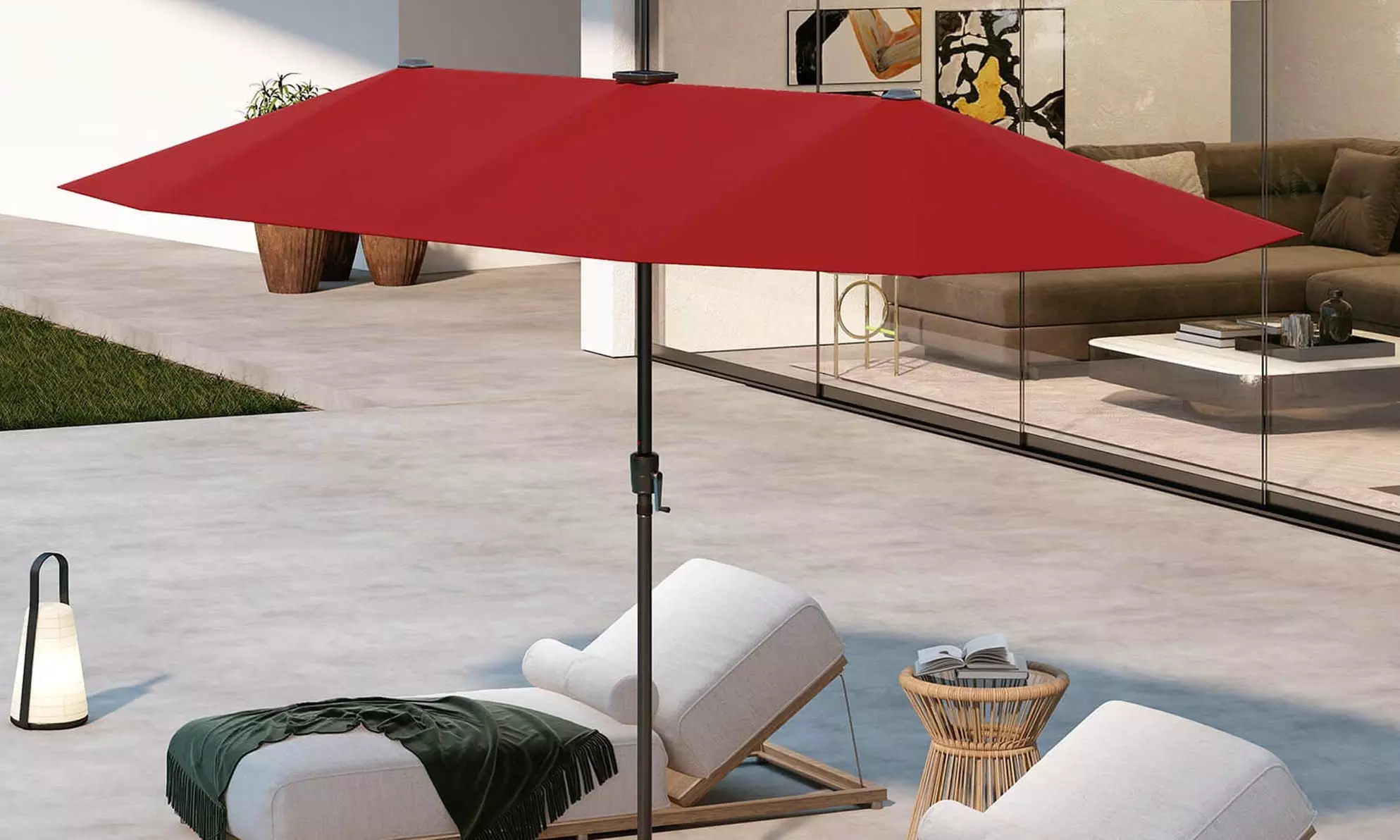 Costway 13ft Outdoor Double-Sided Table Umbrella with Optional LED Lights