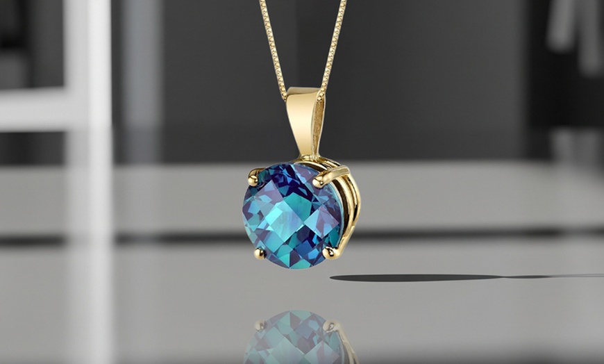 Image 1: 14k yellow gold plated 2 Ct Round Alexandrite 18 Inch Necklace