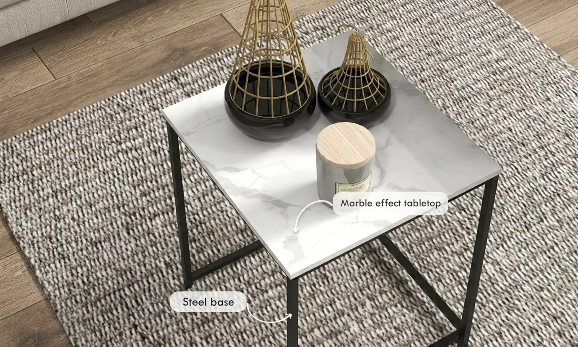 HOMCOM Nest of Three Faux Marble Side Tables Set