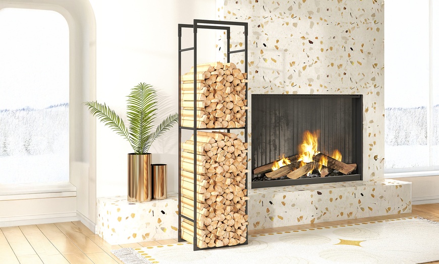 Image 4: Outsunny Metal Firewood Log Holder, Adjustable Slim Design