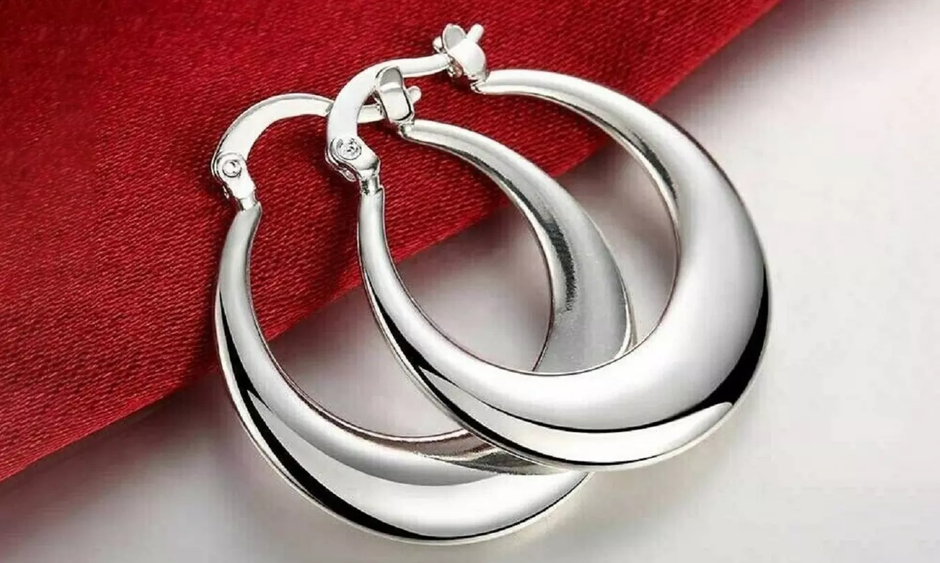 925 Sterling Silver Elegant Round Hoop Earrings