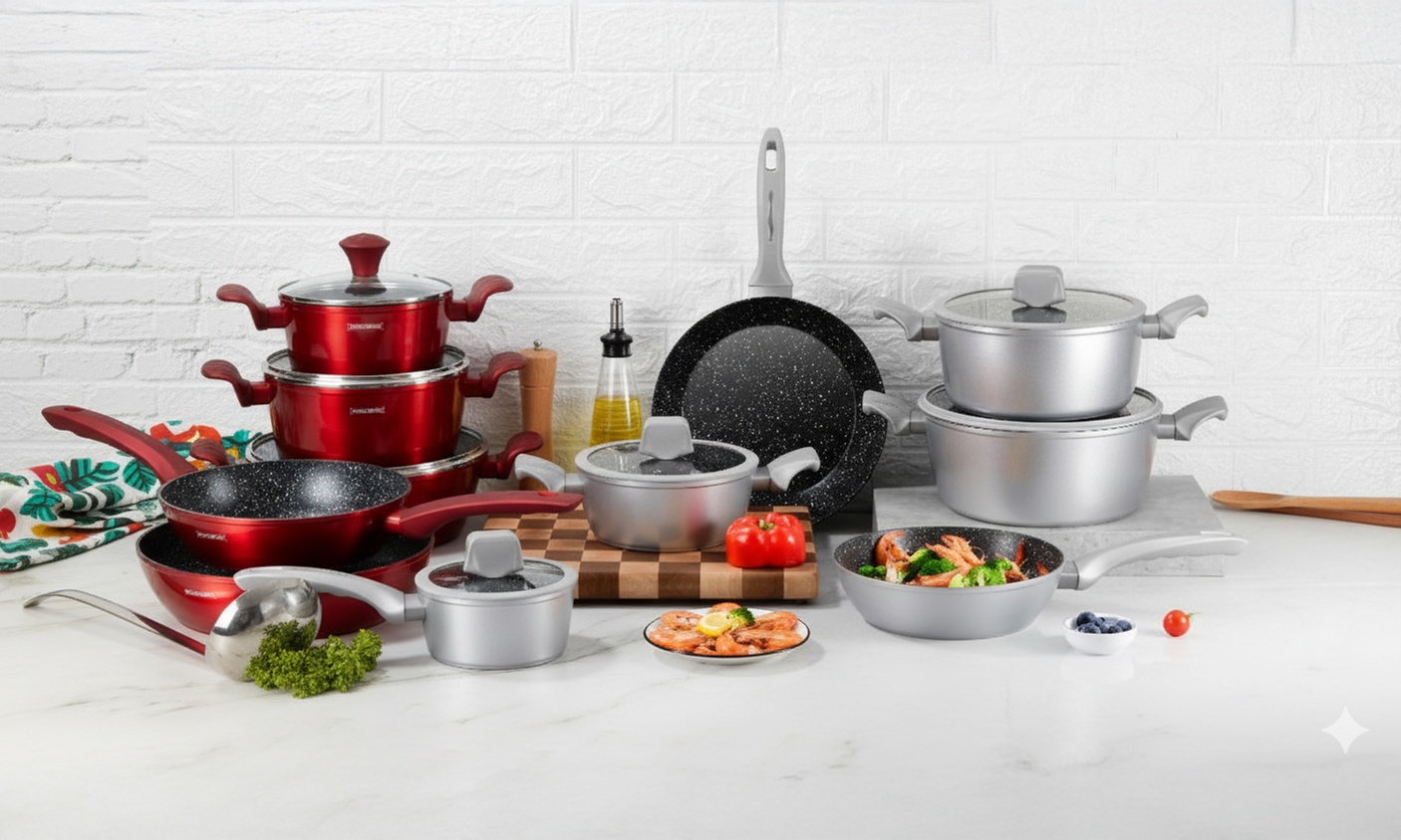 Set de cocina Royalty Line, antiadherente, asas Cool Touch