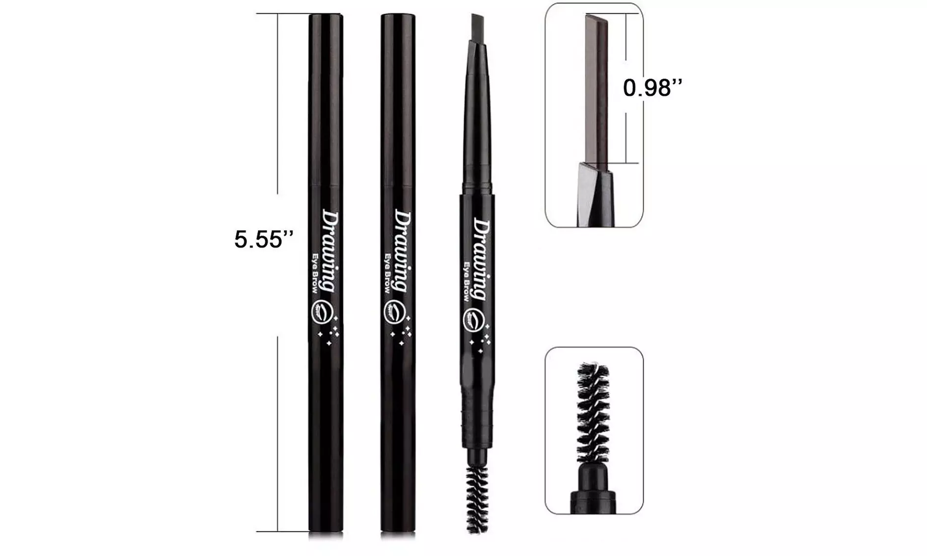 2 Pack Eyebrow Pencil Retractable Slant Tip with Brush Double-end Waterproof