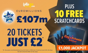 Get 20 EuroMillions Tickets for £2* + 10 Free Scratchcards