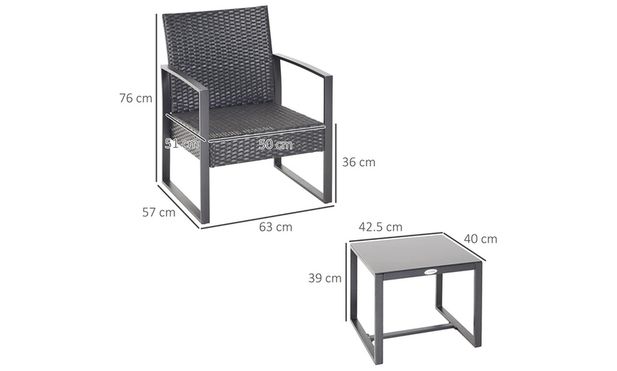 Image 21: Outsunny Square PE-Wicker Bistro Set in black, grey or brown