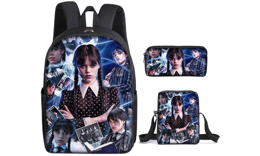Image 15: 3-Piece Wednesday Adams-Inspired Backpack Set 