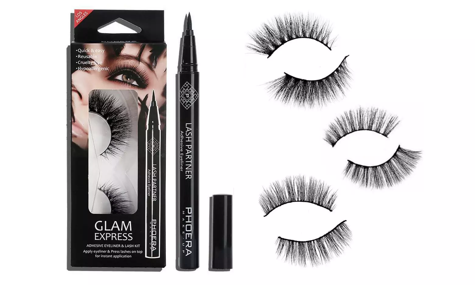 1, 2 ou 3 kits de faux cils et eyeliner Phoera Glam Express - Primary Image