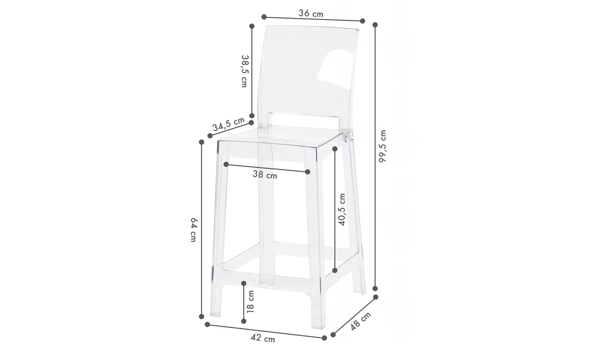 Juego de 2 taburetes de policarbonato transparente con respaldo