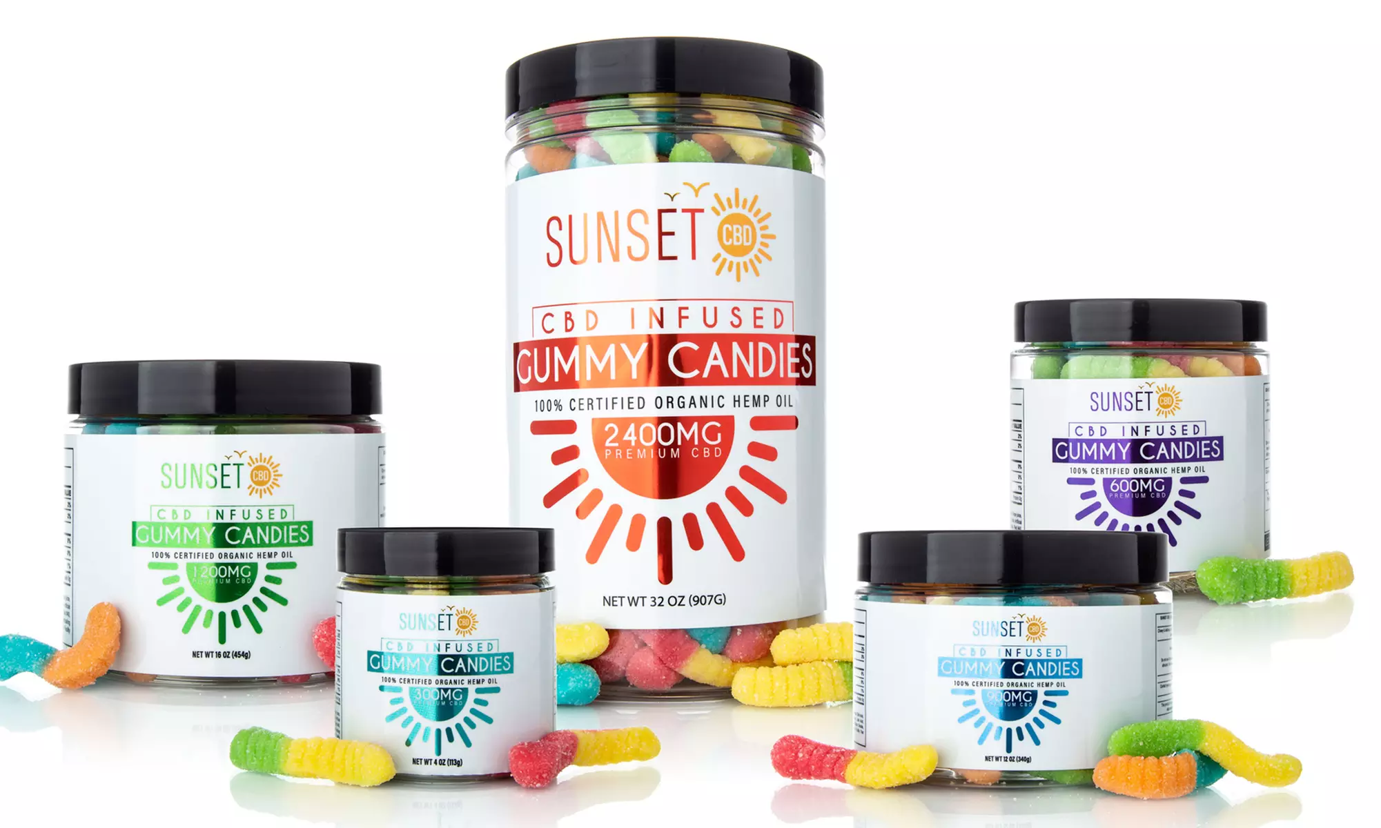 Sunset CBD Sour Gummy Worms (300mg-2400mg) - Primary Image