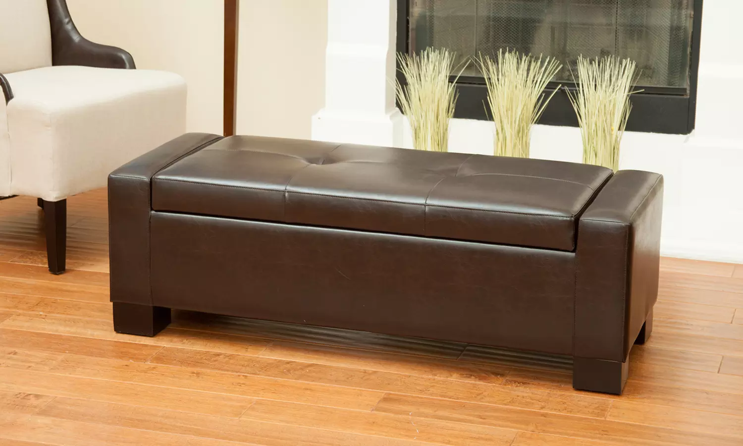 Bonded Leather Tufted Storage Ottoman - Primary Image