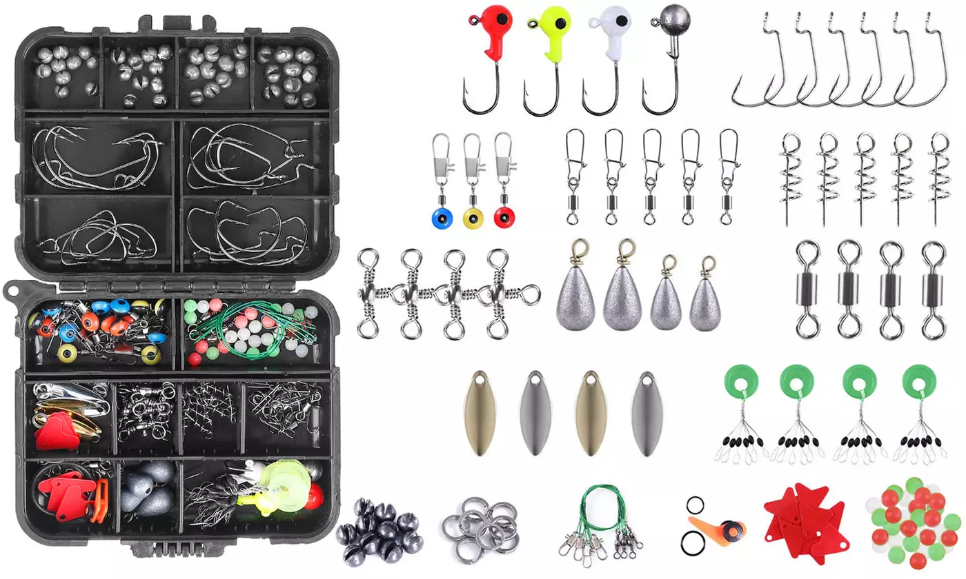 Lakeforest Portable Fishing Accessory Kit Set w/ Compact Tackle Box (188-Piece)