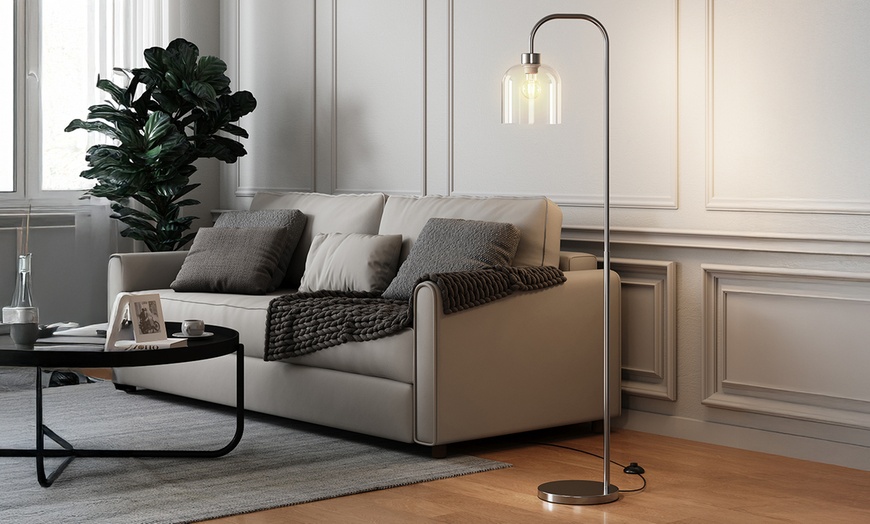 Image 3: Living And Home Chrome Floor Lamp with Clear Glass Shade, 150cm Height