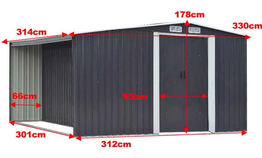 Image 17: Outdoor Black Garden Metal Storage Shed with Log Storage