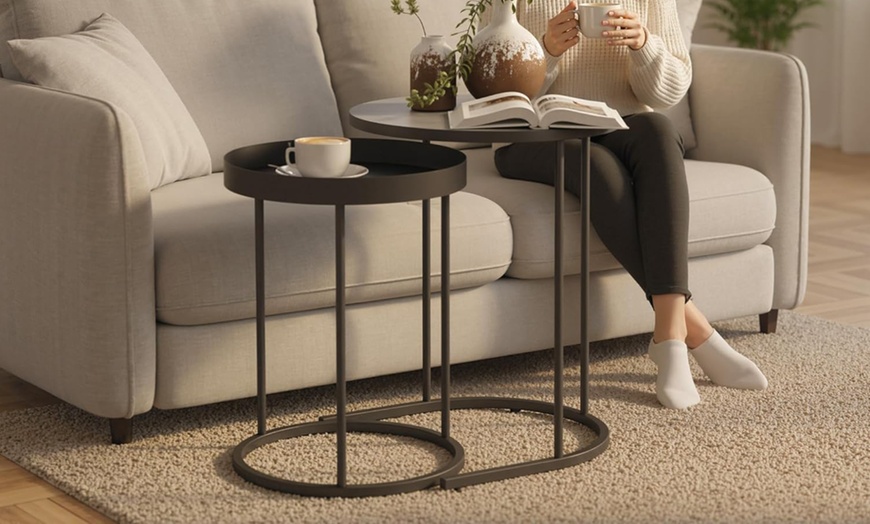 Image 6: HomCom Nesting Side Tables, Space-Saving Design