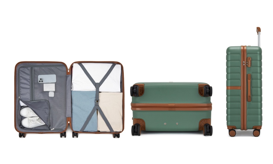 Image 23: KONO Stylish Stripe Design Suitcase with Spinner Wheels