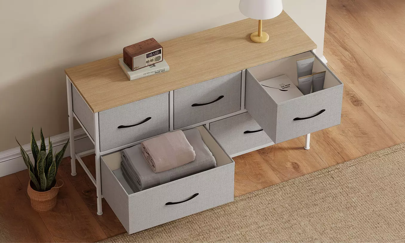 Fabric Chest of Drawers Collection - Rustic Wood & Grey Storage Units