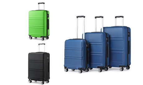Groupon Unisex Black Hard Shell Suitcases With Swivel Wheels And Tsa Lock: /One Of Each Size/Three