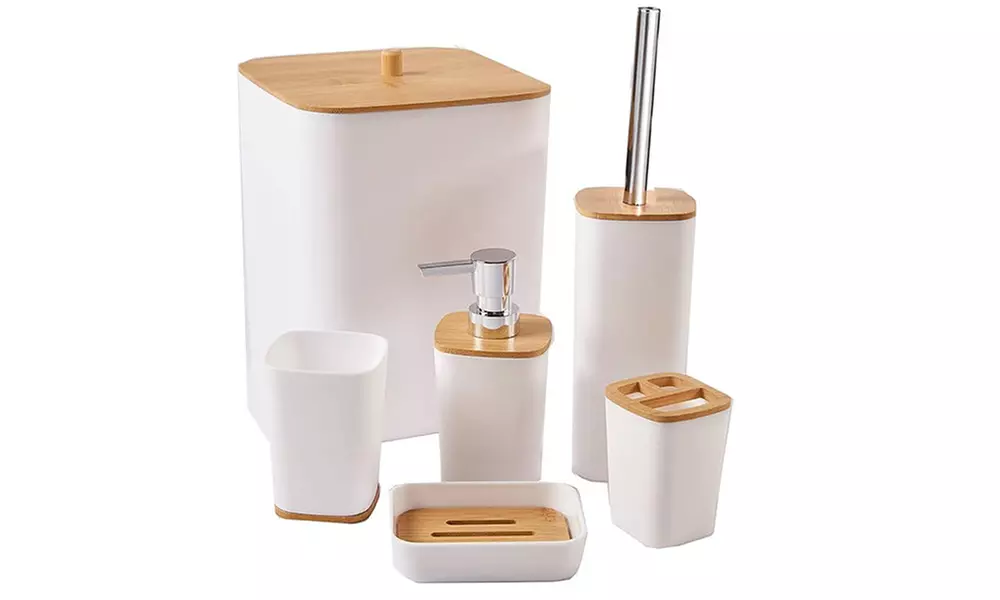 6er-Set Badezimmer-Accessoires mit Bambus