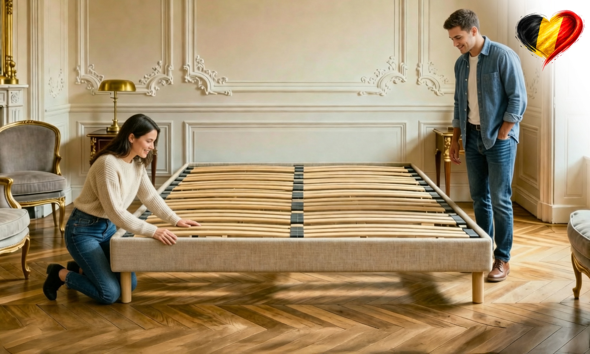 Sommier "Élu" de Douce Lune à lattes dynamiques en bois massif