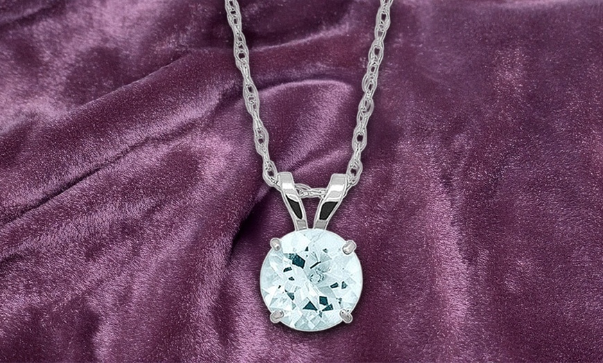 Image 1: Paris Jewelry 24k White Gold Plated 4 Cttw Round 18 Inch Aquamarine Necklace