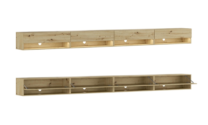 Image 4: Mueble de TV suspendido en pared con luces led y módulos con estantes