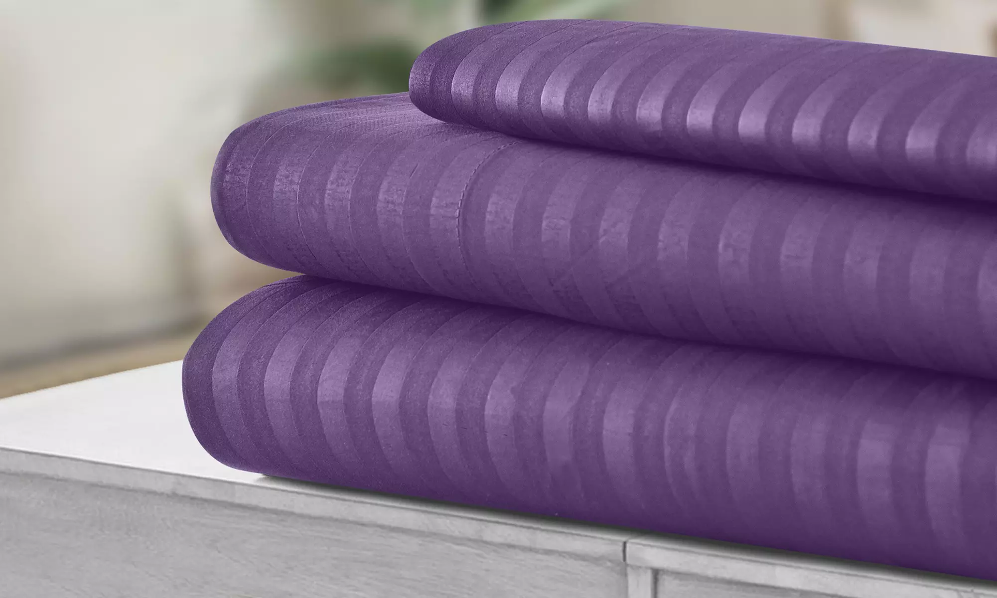 Lux Decor 4 Piece Stripe Bed Sheet Set Microfiber Deep Pocket Bedding Sheets