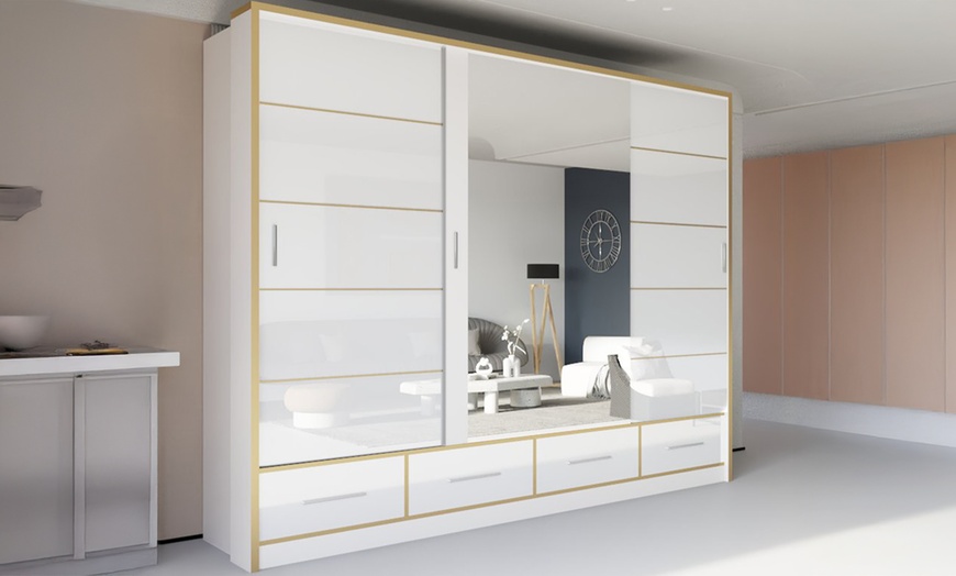 Image 11: Sweden Modern High Gloss Wardrobe with Drawers