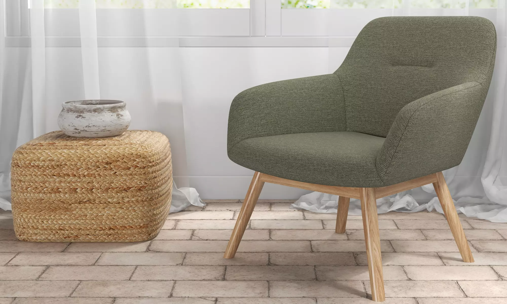 Poltrona scandinava con gambe in legno massello Doosense