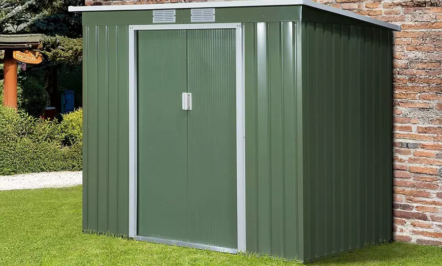 Image 4: Outsunny Lean To Garden Shed in Galvanised Steel, 5.6x6.9ft or 7x4ft